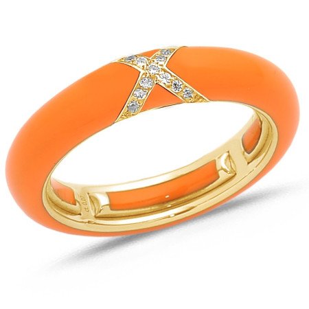 Anello in Smalto Hermes Orange Oro Giallo e Brillanti