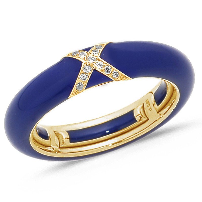 Anello in Smalto Blu Navy Oro Giallo e Brillanti