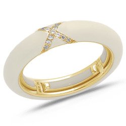 Ring in White Ivory Enamel  Yellow Gold and Diamonds