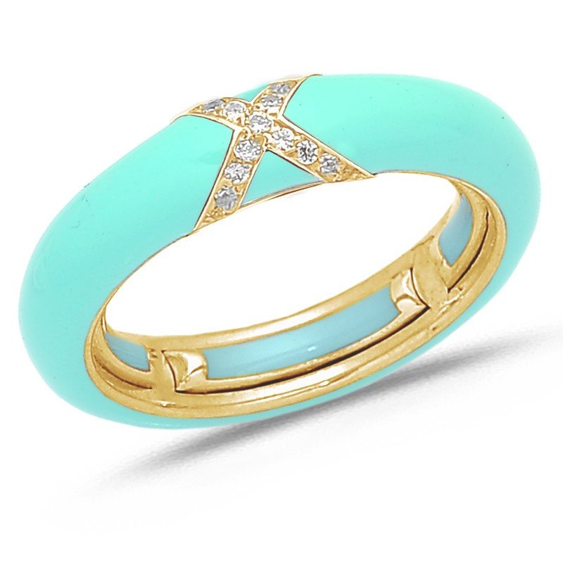 Ring in Tiffany Blue Enamel  Yellow Gold and Diamonds