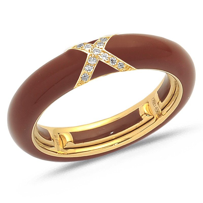 Ring in Brown Enamel  Yellow Gold and Diamonds