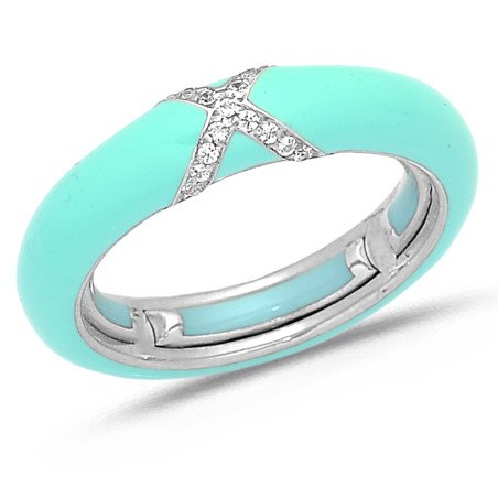 Ring in Blue Tiffany Enamel  White Gold and Diamonds