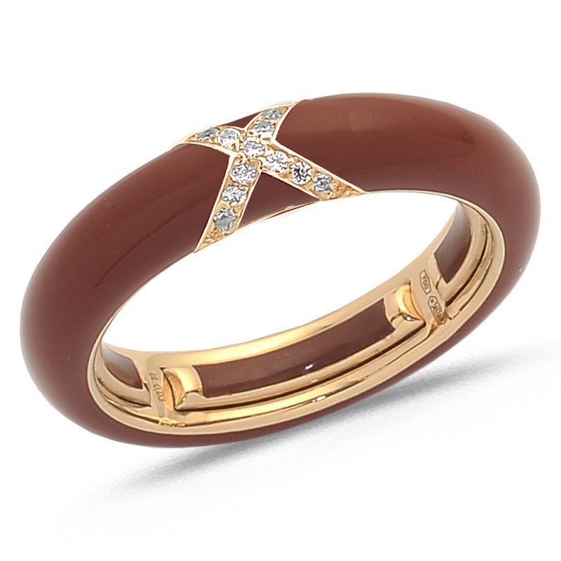 Ring in Brown Enamel  Rose Gold and Diamonds