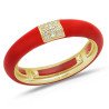 Ring in Red Enamel Yellow Gold and Diamonds