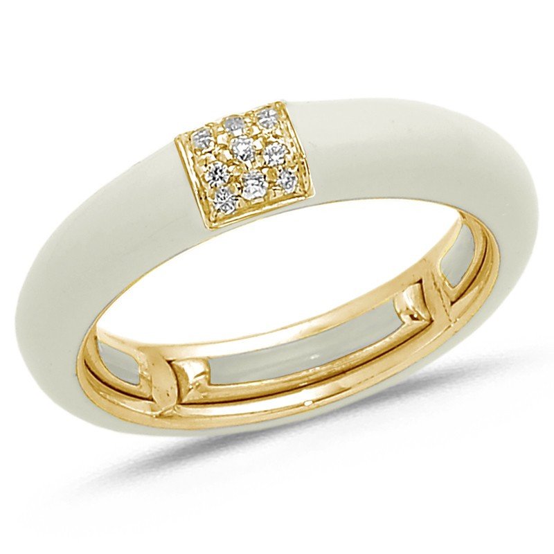 Ring in White Ivory Enamel Yellow Gold and Diamonds