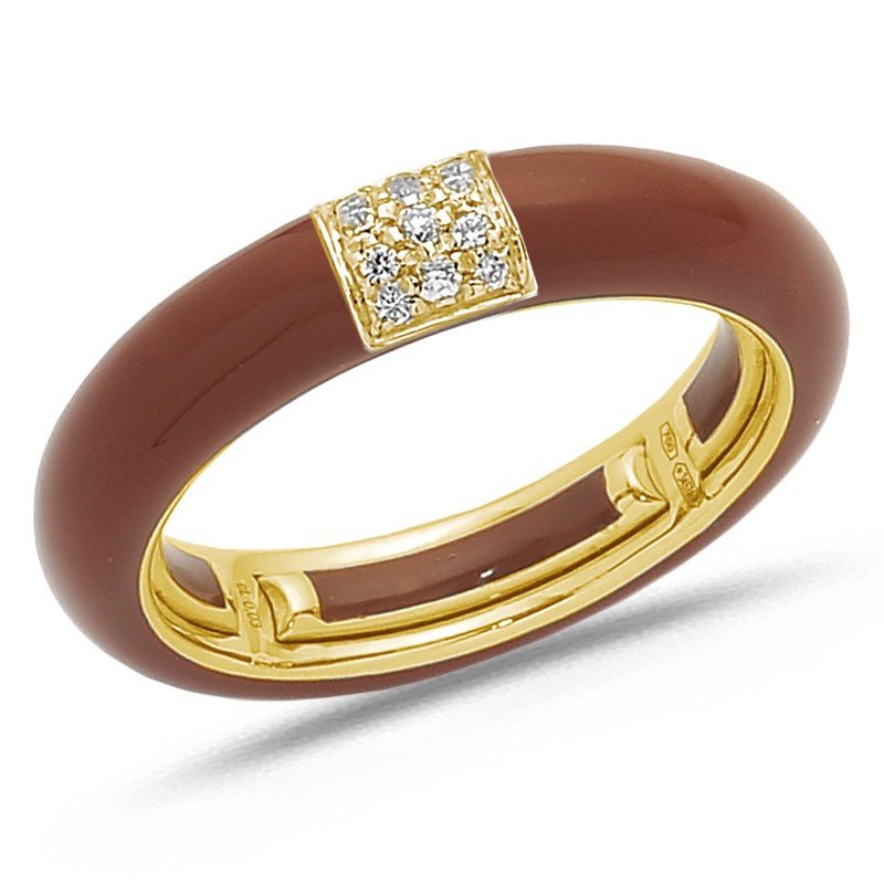 Ring in Brown Enamel Yellow Gold and Diamonds