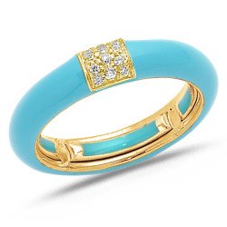 Ring in Turquoise Enamel Yellow Gold and Diamonds