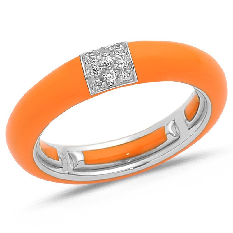 Anello in Smalto Hermes Orange Oro Bianco e Brillanti