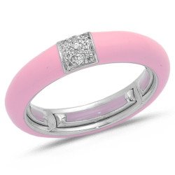 Ring in Pink Enamel White Gold and Diamonds