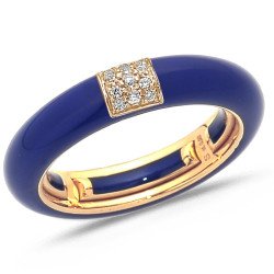 Anello in Smalto Navy Blu  Oro Rosa  e Brillanti