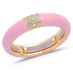 Anello in Smalto Rosa Oro Rosa  e Brillanti