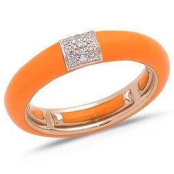 Ring in Orange Hermes Enamel Rose Gold and Diamonds