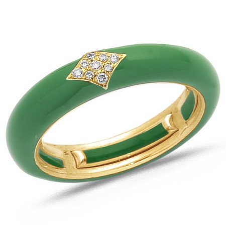 Ring in Green Enamel  Yellow Gold and Diamonds