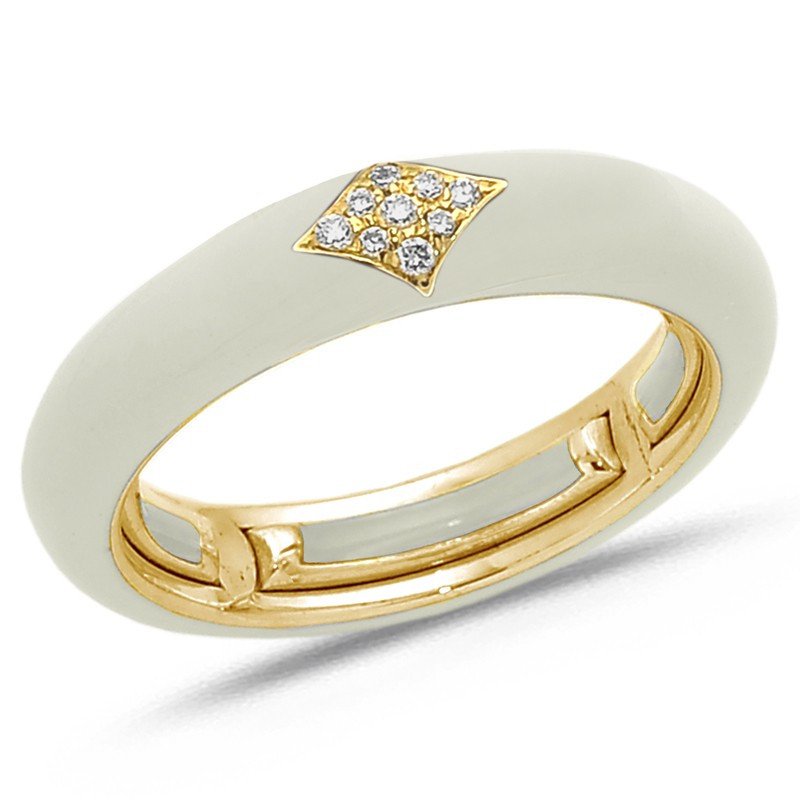 Ring in White Ivory Enamel  Yellow Gold and Diamonds