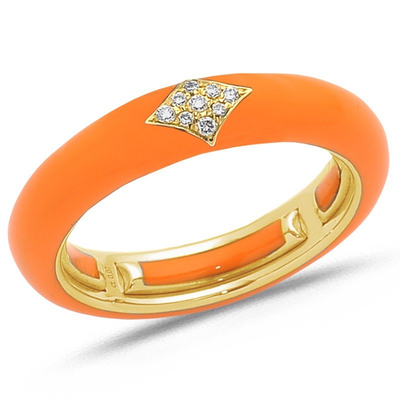 Anello in Smalto Hermes Orange Oro Giallo e Brillanti