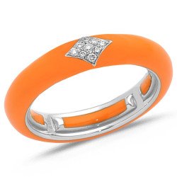 Anello in Smalto Hermes Orange Oro Bianco e Brillanti