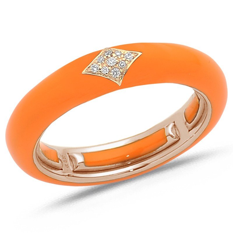Ring in Orange Hermes Enamel  Rose Gold and Diamonds