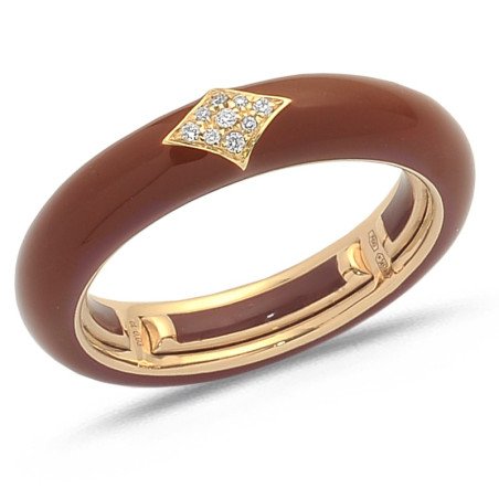 Ring in Brown Enamel  Rose Gold and Diamonds