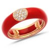 Ring in Red Enamel Rose Gold and Diamonds