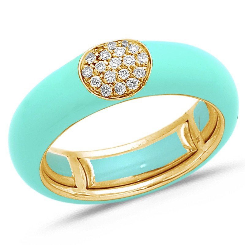 Anello in Smalto Blue Tiffany Oro Giallo e Brillanti