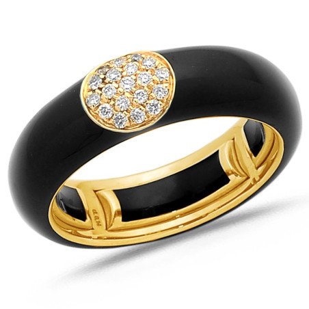 Ring in Black Enamel, Yellow Gold and Diamonds