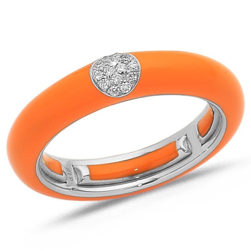 Ring in Orange Hermes Enamel White Gold and Diamonds