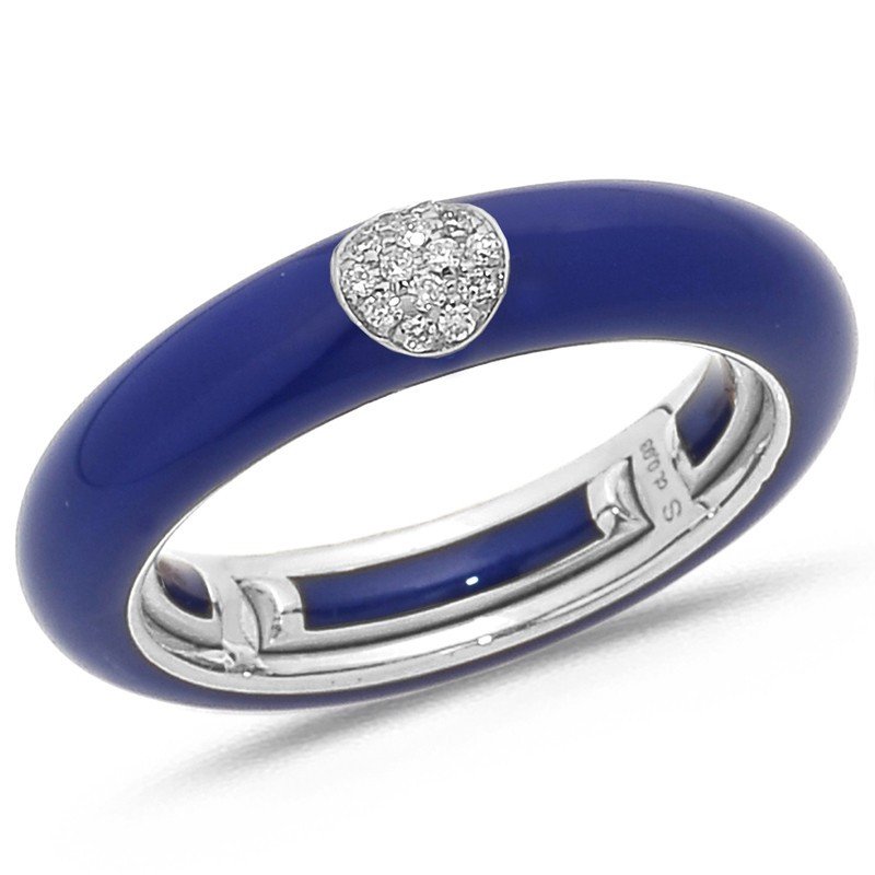 Ring in Navy Blue Enamel, White Gold and Diamonds