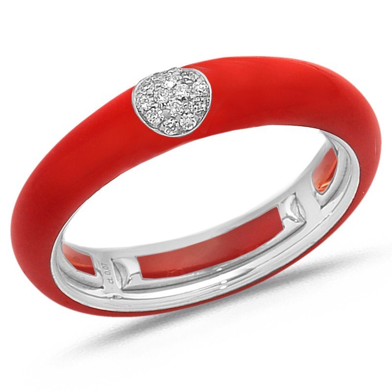 Ring in Red Enamel White Gold and Diamonds