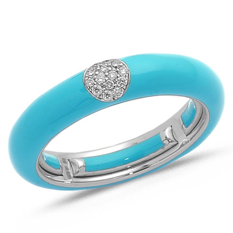 Ring in Turquoise Enamel White Gold and Diamonds