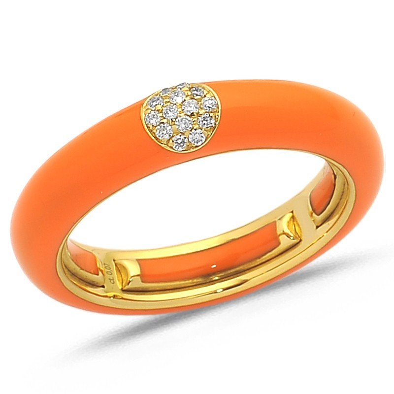 Ring in Orange Hermes Enamel, Yellow Gold and Diamonds