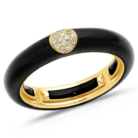 Ring in Black Enamel Yellow Gold and Diamonds