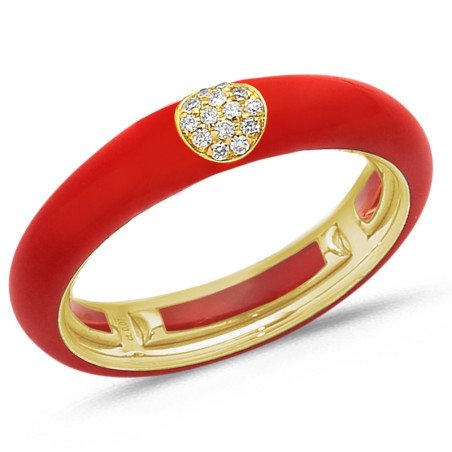 Ring in Red Enamel Rose Gold and Diamonds