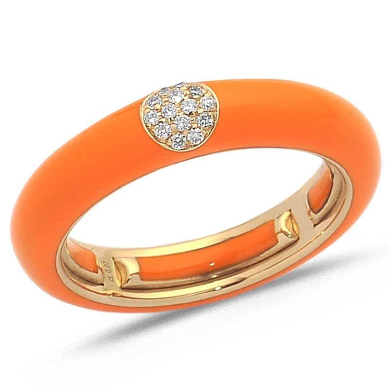 Ring in Orange Hermes Enamel Rose Gold and Diamonds