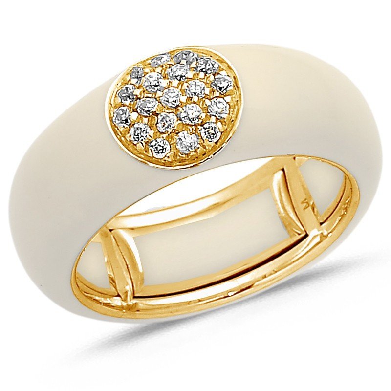 White Ivory Enamel Yellow Gold Ring with Diamonds