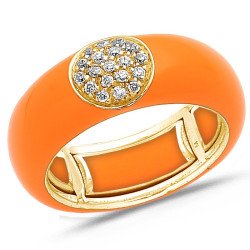 Orange Hermes Enamel Ring, Yellow Gold and Diamonds