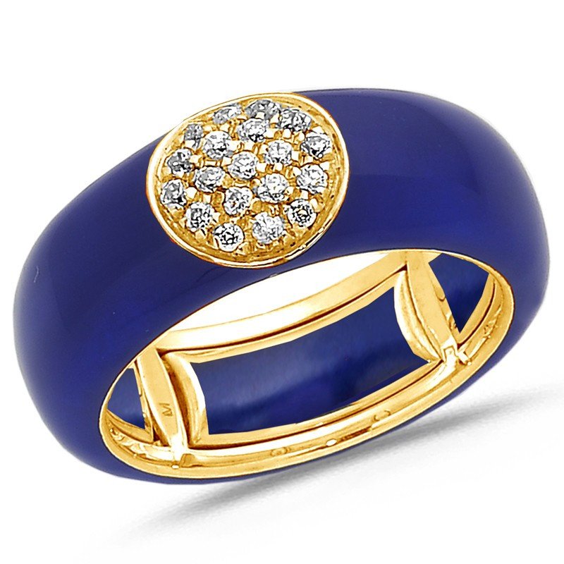 Blue Navy Enamel Ring, Yellow Gold and Diamonds