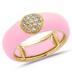 Anello Smalto Rosa Oro Giallo e Brillanti