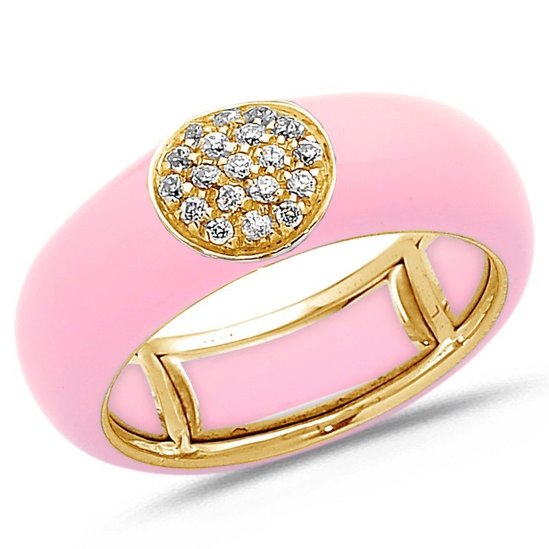 Anello Smalto Rosa Oro Giallo e Brillanti