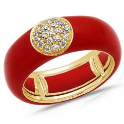 Red Enamel Ring, Yellow Gold and Diamonds