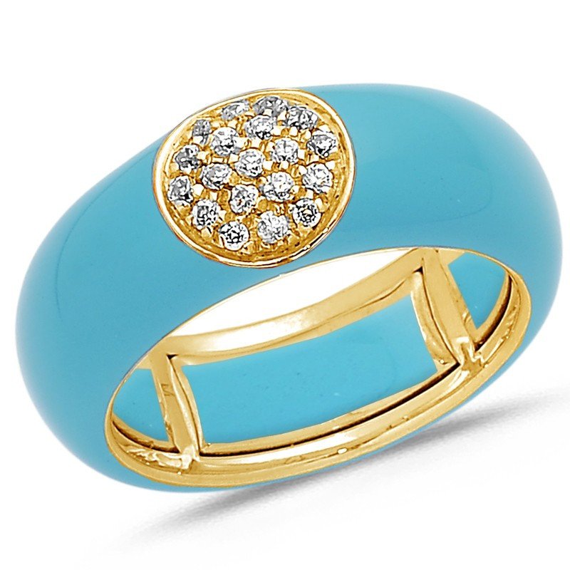 Turquoise Enamel Ring, Yellow Gold and Diamonds