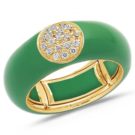 Green Enamel Ring, Yellow Gold and Diamonds