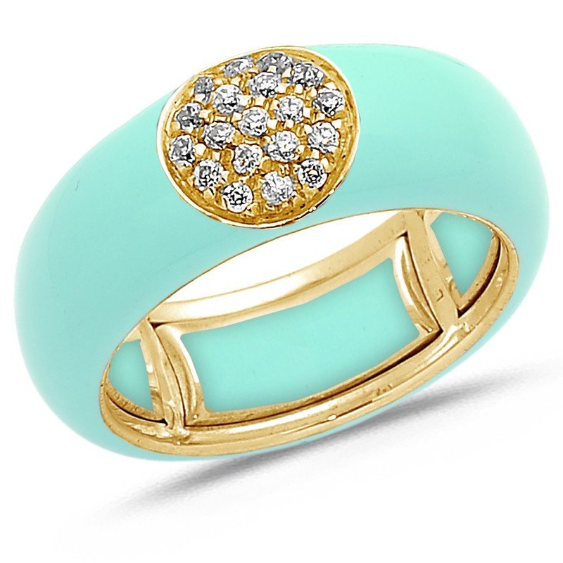 Blue Tiffany Enamel Ring, Yellow Gold and Diamonds