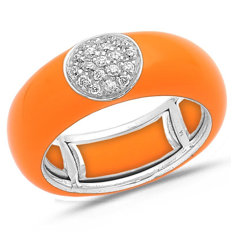 Orange Hermes Enamel Ring, White Gold and Diamonds