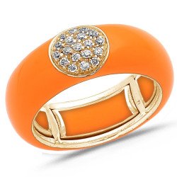 Anello Smalto Hermes Orange Oro Rosa e Brillanti