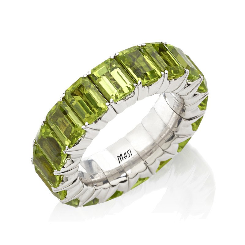 Anello Fede Eternity Espandibile Peridoti Taglio Smeraldo Oro Bianco