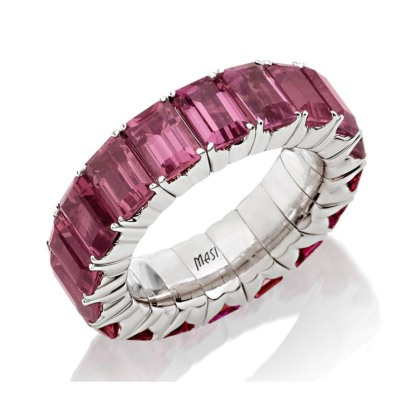 Emerald Cut Pink Expandable Tourmaline Eternity Ring White Gold