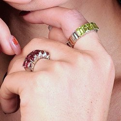 Emerald Cut Pink Expandable Tourmaline Eternity Ring View Worm Model