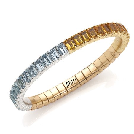 Bracciale Espandibile con Acquamarina Citrini e Rodoliti Taglio Smeraldo Oro Bianco e Giallo