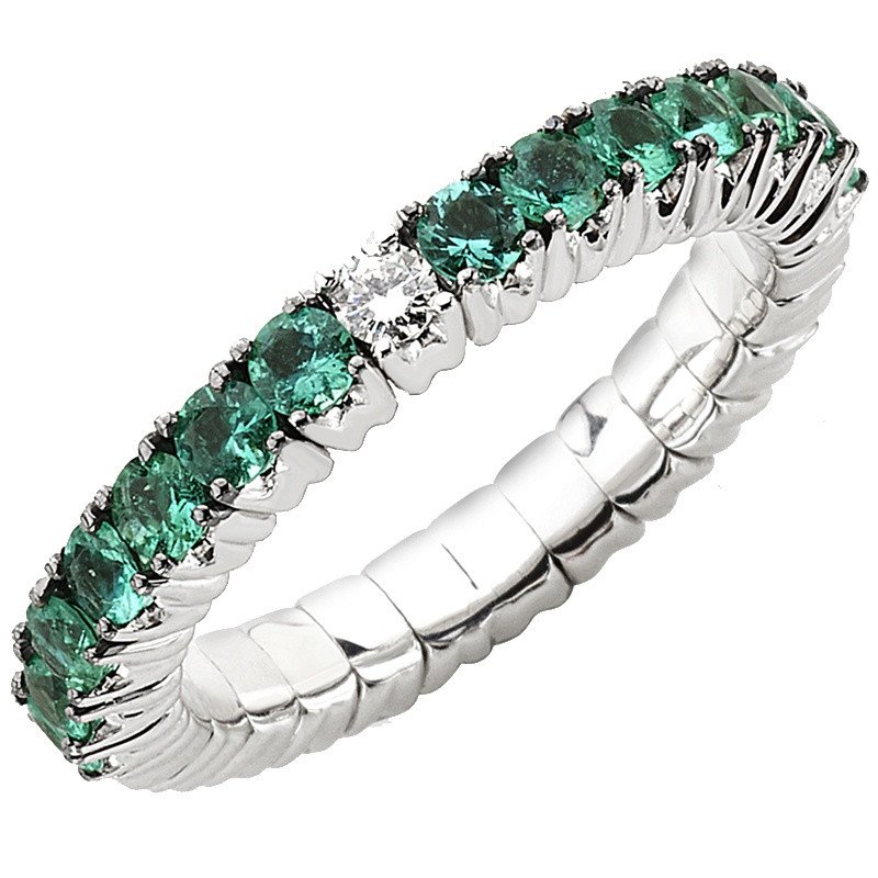 Expandable White gold Ring Diamond and Emeralds