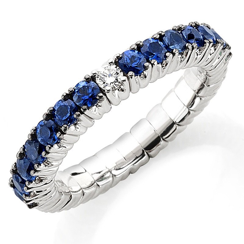 Expandable White gold Ring Diamond and Blue Sapphires